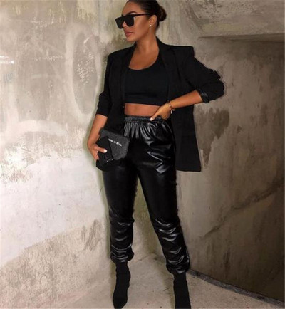 Pantaloni casual dama din piele ecologica cu sireturi si fermoare in trei culori