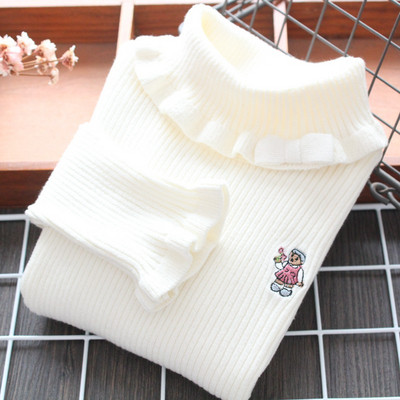 Pulover de dama modern cu guler polo si broderie pentru fete in gri si alb