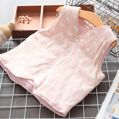 Model nou de vestă pentru copii cu model în albastru, roz și alb