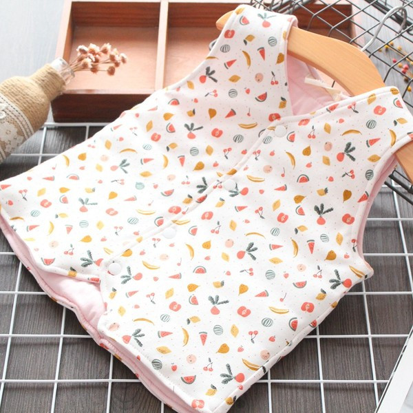 Model nou de vestă pentru copii cu model în albastru, roz și alb