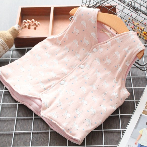 Model nou de vestă pentru copii cu model în albastru, roz și alb