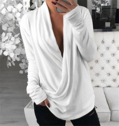 Bluză casual de damă cu decolteu adânc și mâneci lungi în mai multe culori