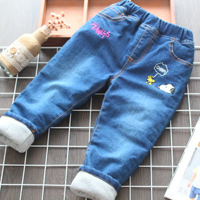 Модерни детски дънки с бродерия в син цвят -за момичета