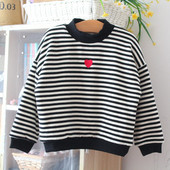 Bluza in dungi pentru copii model nou cu broderie pentru fete in negru