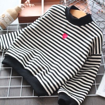 Bluza in dungi pentru copii model nou cu broderie pentru fete in negru