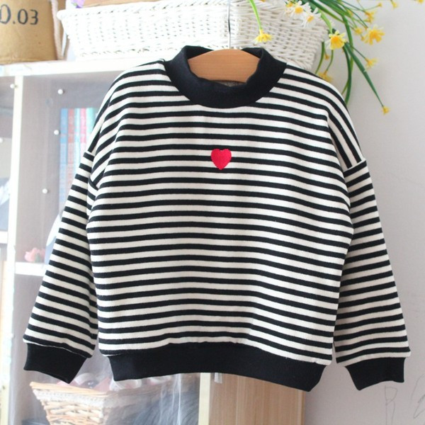 Bluza in dungi pentru copii model nou cu broderie pentru fete in negru