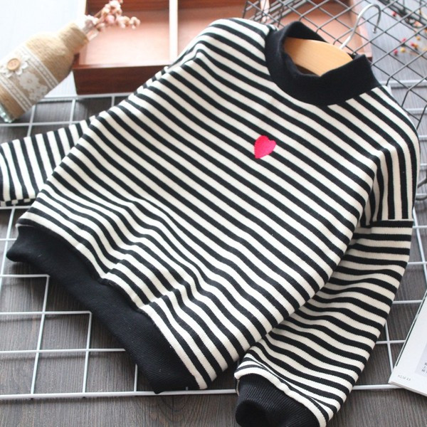 Bluza in dungi pentru copii model nou cu broderie pentru fete in negru