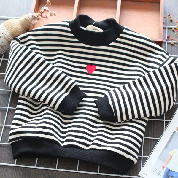 Bluza in dungi pentru copii model nou cu broderie pentru fete in negru