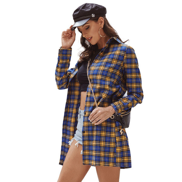 Cămașă casual damă în carouri cu nasturi în două culori