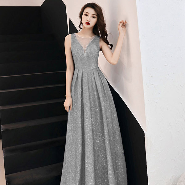 Stílusos női hosszú ruha tüllel és fényes hatással három színben