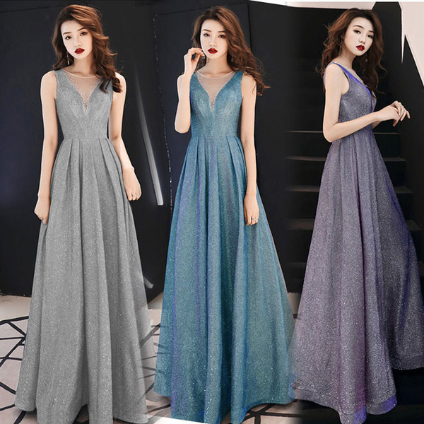 Stílusos női hosszú ruha tüllel és fényes hatással három színben