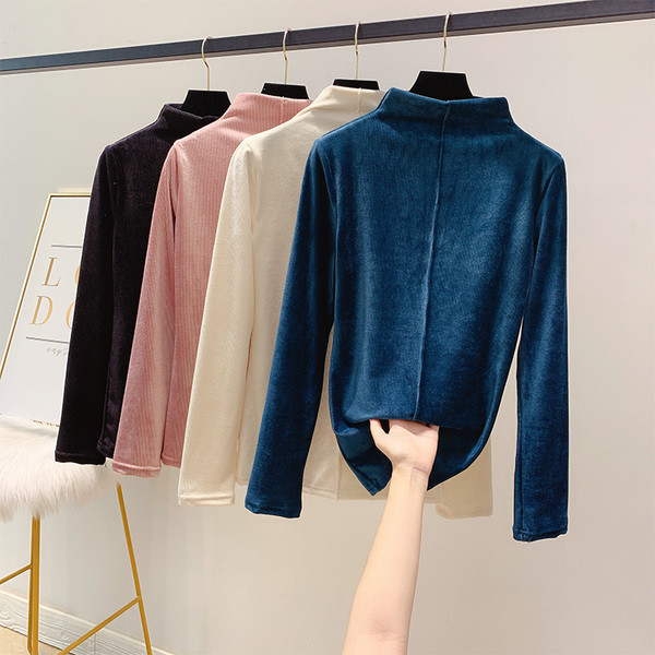 Polo de dama modern din catifea cu mai multe culori