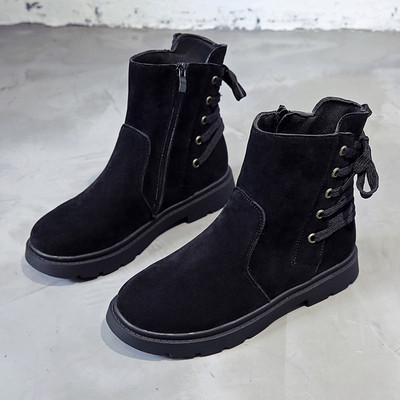 Cizme de dama din piele intoarsa cu fermoar si sireturi in doua culori