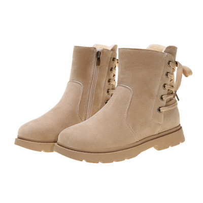 Cizme de dama din piele intoarsa cu fermoar si sireturi in doua culori