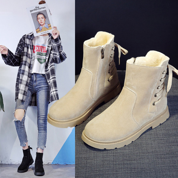 Cizme de dama din piele intoarsa cu fermoar si sireturi in doua culori