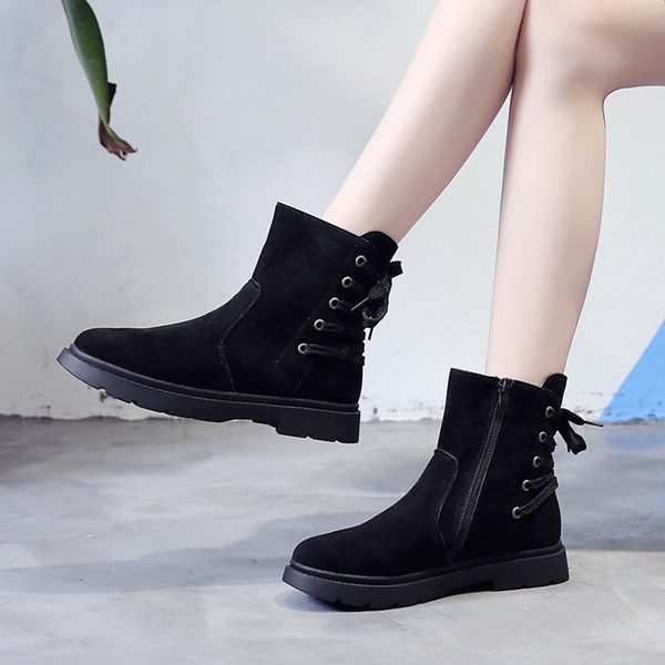 Cizme de dama din piele intoarsa cu fermoar si sireturi in doua culori