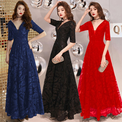 Κομψό γυναικείο φόρεμα με δαντέλα με λαιμόκοψη και 3/4 μανίκια σε τρία χρώματα