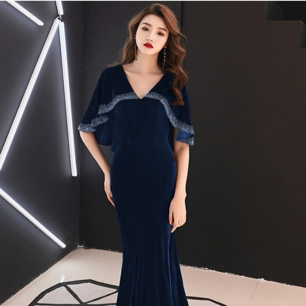 Rochie lungă de catifea elegantă pentru femei, cu decolteu spitz în trei culori