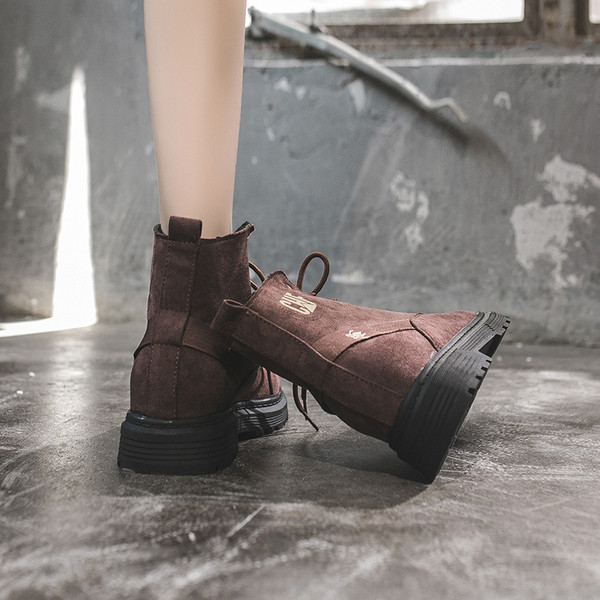 Cizme casual dama din piele intoarsa cu talpa plata in doua culori