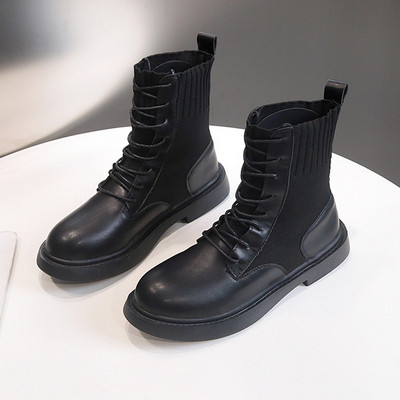 Cizme casual de dama din piele ecologica de culoare neagra