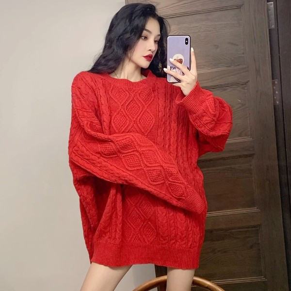 Pulover de dama lat cu decolteu oval in rosu si gri