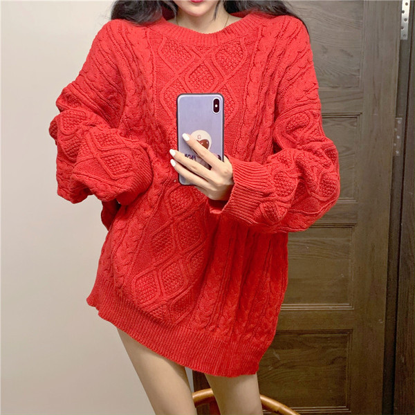 Pulover de dama lat cu decolteu oval in rosu si gri