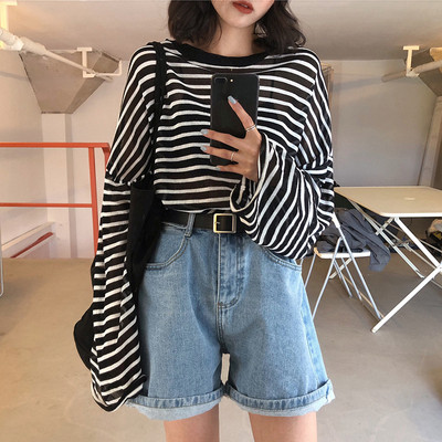 Casual γυναικεία ριγέ μπλούζα σε τέσσερα χρώματα ευρύ μοντέλο