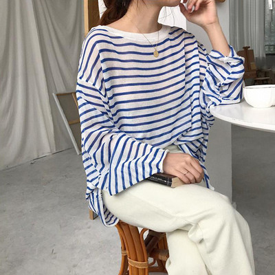 Casual γυναικεία ριγέ μπλούζα σε τέσσερα χρώματα ευρύ μοντέλο