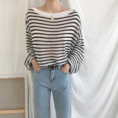 Casual γυναικεία ριγέ μπλούζα σε τέσσερα χρώματα ευρύ μοντέλο