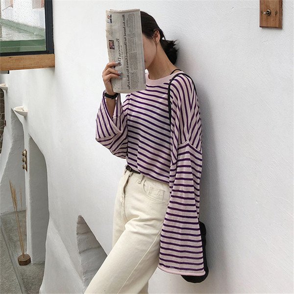 Casual γυναικεία ριγέ μπλούζα σε τέσσερα χρώματα ευρύ μοντέλο