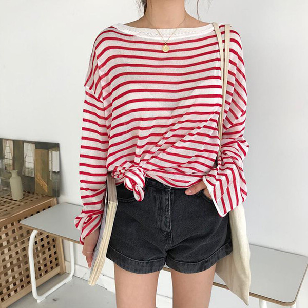 Casual γυναικεία ριγέ μπλούζα σε τέσσερα χρώματα ευρύ μοντέλο