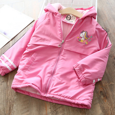 Új modell modern gyerek téli kabát lányoknak rózsaszín és lila rátéttel