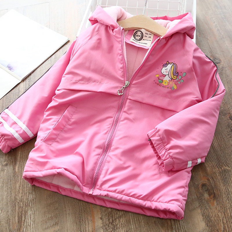 Új modell modern gyerek téli kabát lányoknak rózsaszín és lila rátéttel