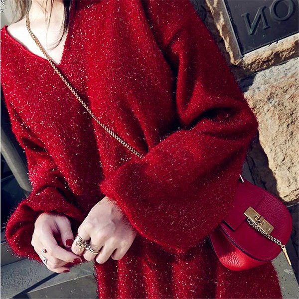 Casual γυναικείο Πουλόβερ σε μαύρο και κόκκινο χρώμα