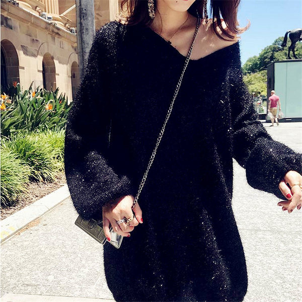 Casual γυναικείο Πουλόβερ σε μαύρο και κόκκινο χρώμα