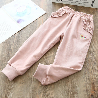 Νέο μοντέλο παιδικό παντελόνι για κορίτσια με κεντήματα και τσέπες σε καφέ, ροζ και μαύρο χρώμα