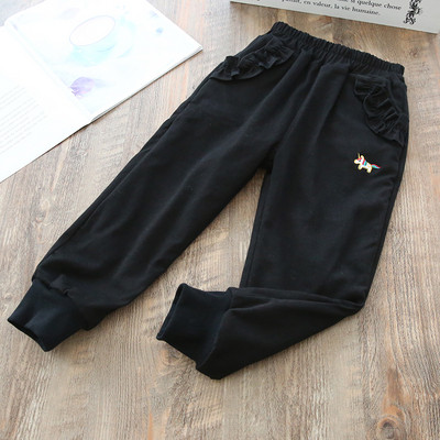 Νέο μοντέλο παιδικό παντελόνι για κορίτσια με κεντήματα και τσέπες σε καφέ, ροζ και μαύρο χρώμα