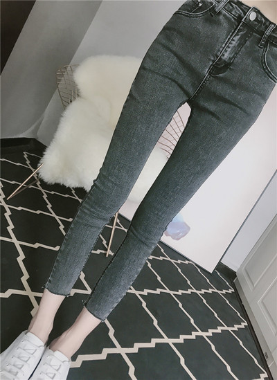 Γυναικεία τζιν  με ψηλή μέση σε γκρι χρώμα