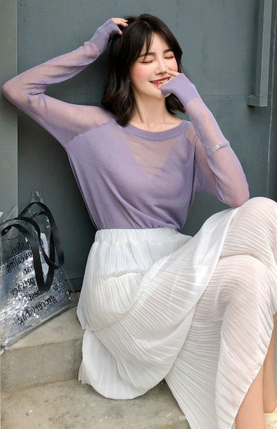 Μοντέρνα γυναικεία μπλούζα με μακριά μανίκια με ωοειδές λαιμόκοψη σε διάφορα χρώματα