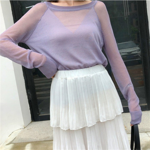 Μοντέρνα γυναικεία μπλούζα με μακριά μανίκια με ωοειδές λαιμόκοψη σε διάφορα χρώματα