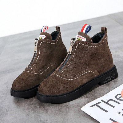 Cizme de dama din piele intoarsa cu fermoar in negru si maro