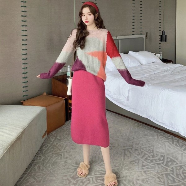 Γυναικείο πουλόβερ πλεκτό και  χρωματιστό μοτίβο 