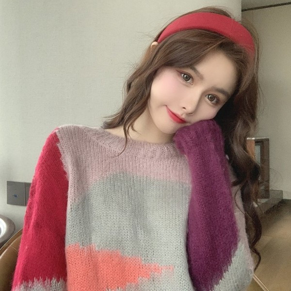 Γυναικείο πουλόβερ πλεκτό και  χρωματιστό μοτίβο 