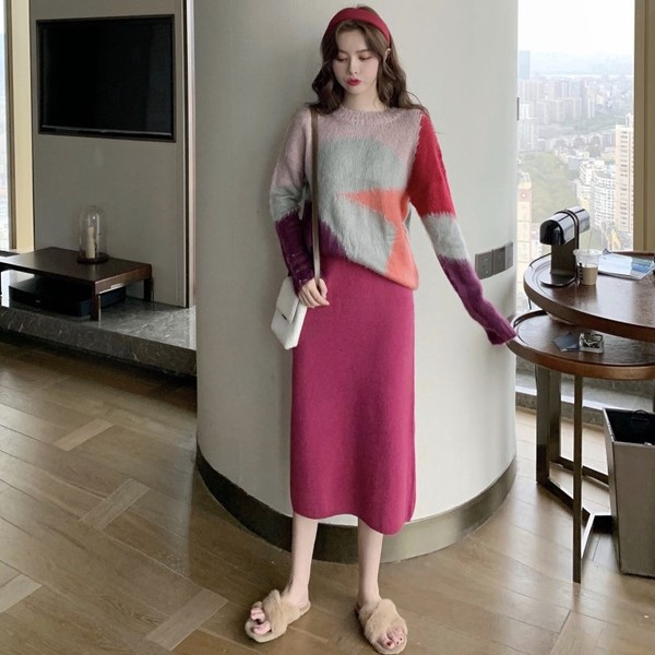 Γυναικείο πουλόβερ πλεκτό και  χρωματιστό μοτίβο 