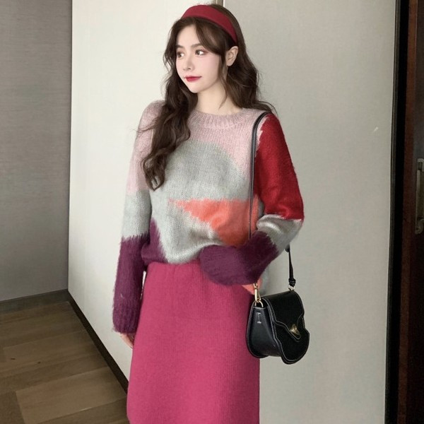 Γυναικείο πουλόβερ πλεκτό και  χρωματιστό μοτίβο 