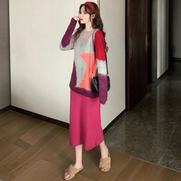 Γυναικείο πουλόβερ πλεκτό και  χρωματιστό μοτίβο 