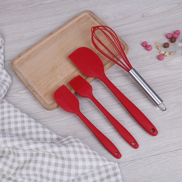 Set de zece ustensile de bucătărie din silicon în roșu, verde, albastru și negru