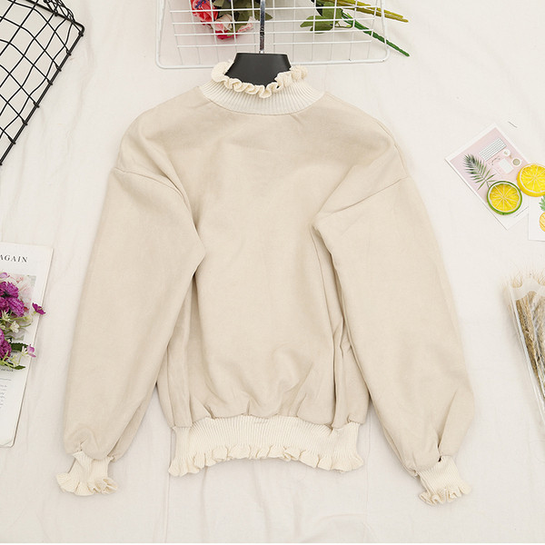 Pulover de dama casual cu aplicatie si guler inalt in doua culori