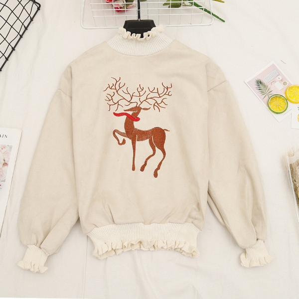 Pulover de dama casual cu aplicatie si guler inalt in doua culori