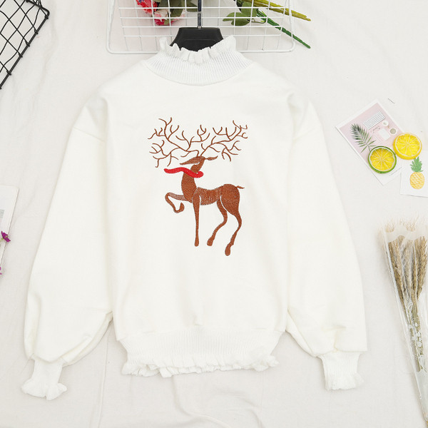 Pulover de dama casual cu aplicatie si guler inalt in doua culori